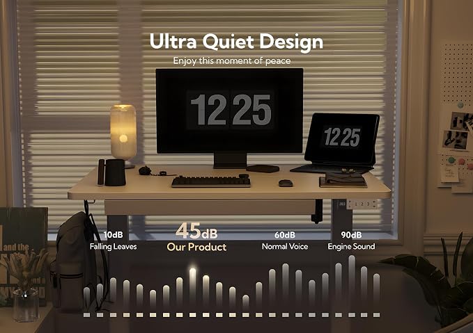 Claiks Standing Desk with Drawers, 48x24 Inch Electric Stand Up Desk, White Adjustable Height Sit Stand Computer Workstation, White | Steel frame supports 176 lbs, 28.3-46.5 inch height range, 3 memory settings, 45 dB motor