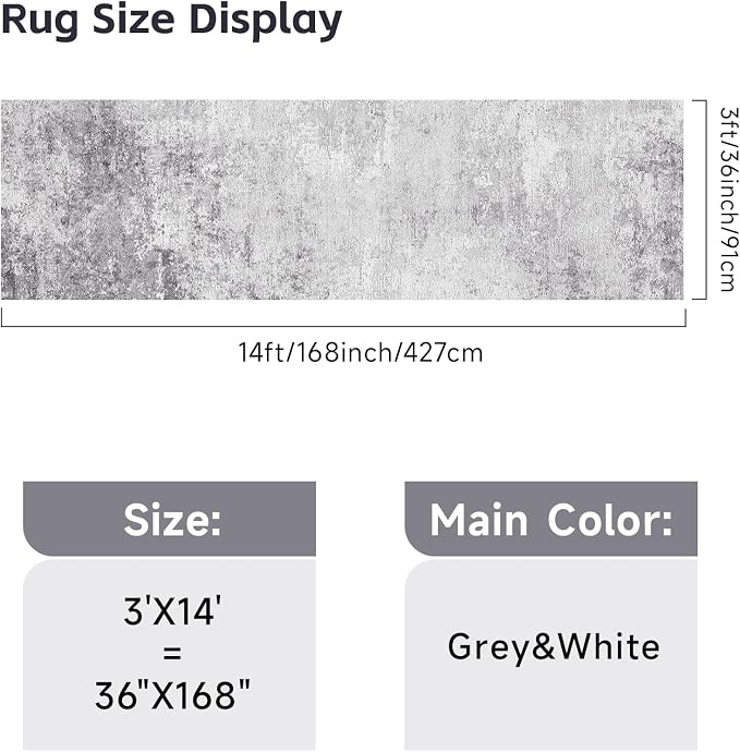 3x14ft Washable Runner Rug for Hallway: Modern Non Slip Wide Carpet for Kitchen Entryway Bathroom - Extra Long Soft Throw Floor Mat Neutral Low Pile Accent Rugs for Boho Home Decor (3x14 Grey)
