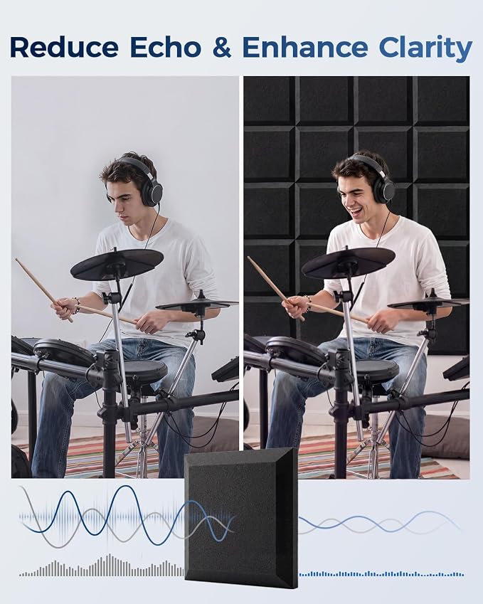 GUERRI 12 Pack Acoustic Foam Panels 12" x 12" x 2" Flat Design Sound Proof Foam Panels High Density Sound Absorbing Foam Echo Reduction for Wall, Home Studio, Recording & Gaming