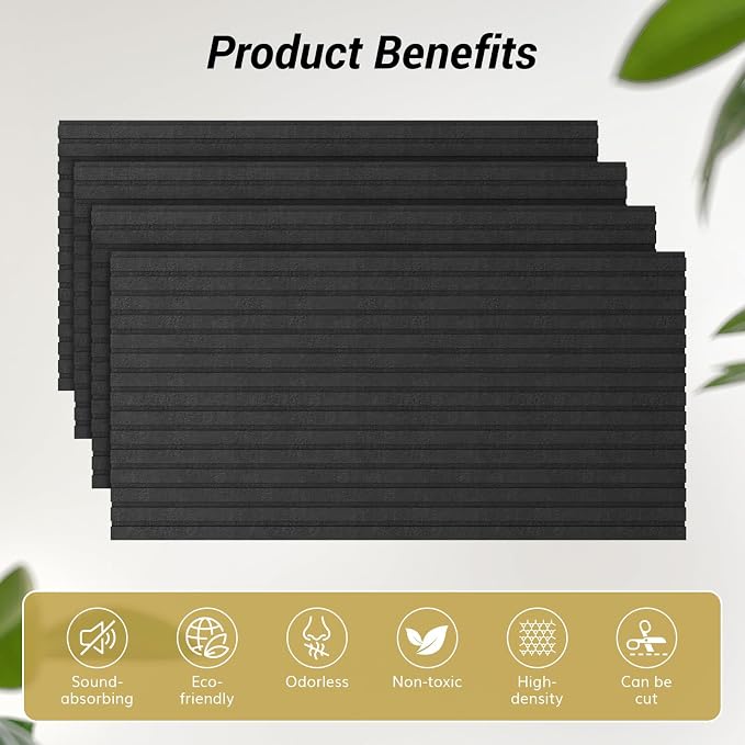 TONOR 12-Pack Bilayer Acoustic Panels Large Self-Adhesive, 47.2” * 23.6” * 0.72” Adhesive Wall Panel, Large Soundproof Tiles for Echo Absorbtion, Acoustical Barrier of Polyester Fiber, Black
