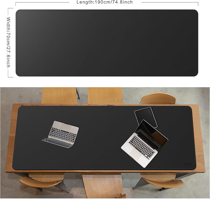 Cacoy 74.8'' x 27.5'' Leather Desk Mat, PU Leather Desk Pad Blotter Protector, Large Computer Mouse Pad, Waterproof Writing Mat, Desktop Matt for Desktop, Office Table Cover Pad (Black)