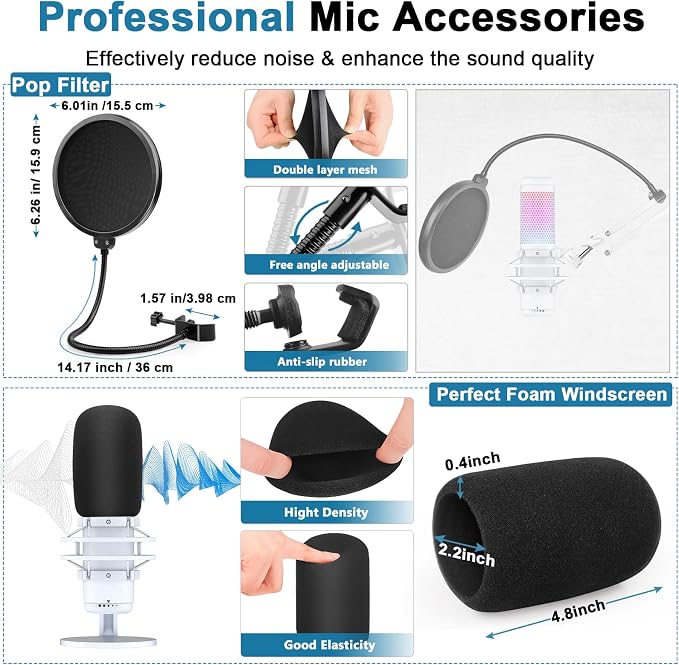 White Boom Arm for Hyperx Quadcast S, Adjustable Hyperx Quadcast White Mic Stand Microphone Arm Compatible with Hyperx Quadcast with Pop Filter,Mic Cover, By ChromLives