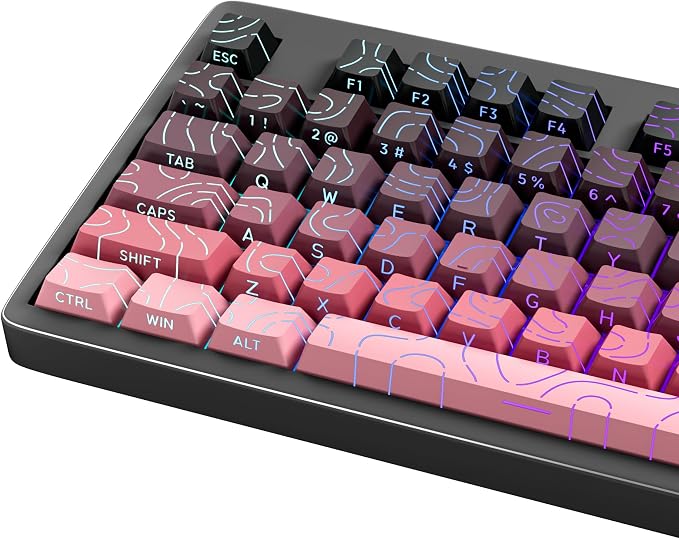 133 Aesthetic Topographic PBT Keycaps, No Tearing, Never Fade & Non-Slip, Modern RGB Backlit Black-to-Pink Gradient Keycaps for Mechanical Keyboard - Ergonomic (Doubleshot, Fit All for MX Layout)