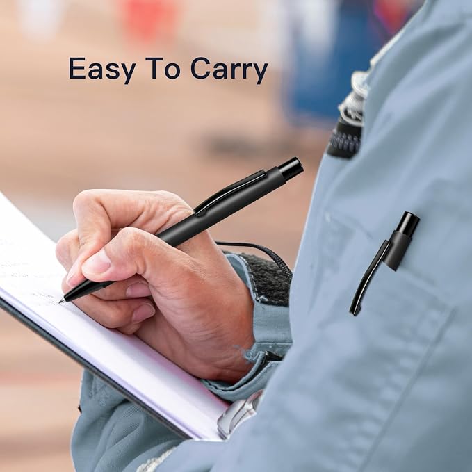 Cambond Retractable Click Ballpoint Pens - Matte Metal Barrel for Police Duty, Nurses, One-Handed Operation, 1.0mm Medium Point Smooth Writing, Heavy Duty Clip, 5 Pens with 5 Refills (Black)