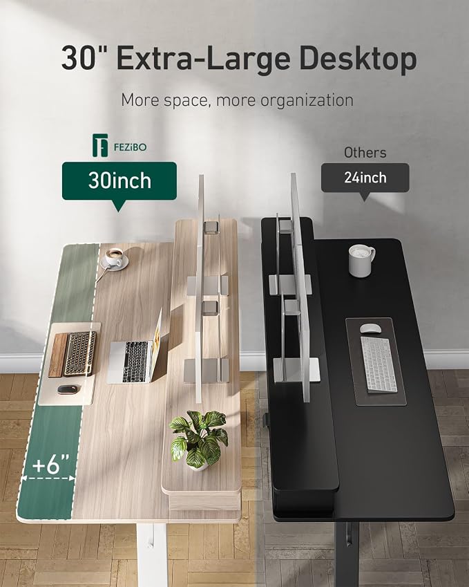 CubiCubi 60" x 30" Standing Desk with Drawers, Height Adjustable Electric Workstation, Computer Sit Stand Up Table with Large Storage Shelf 4 Drawers and 2 Hooks, Light Rustic Brown
