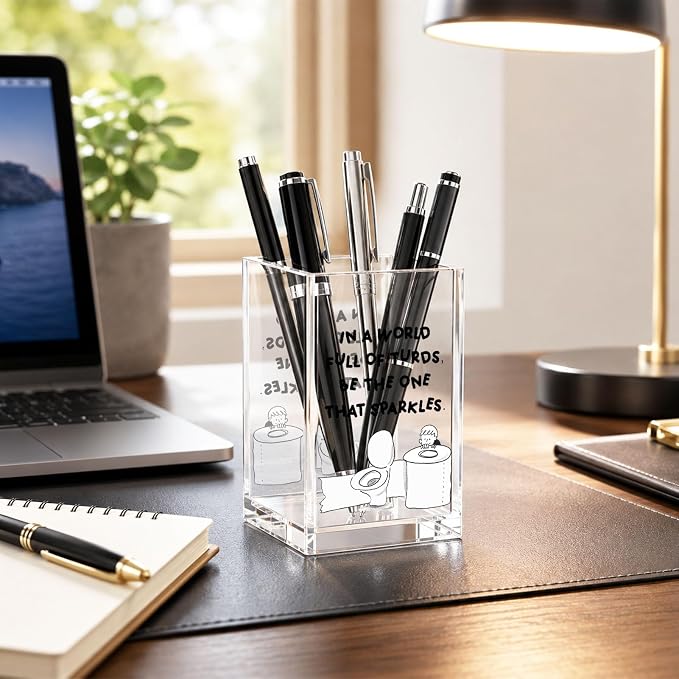 Funny Acrylic Pen Holder Cup, “Be the One That Sparkles” Desk Decor, Cute Pencil Holder Organizer, Coworker Gift, Office Desk Accessories