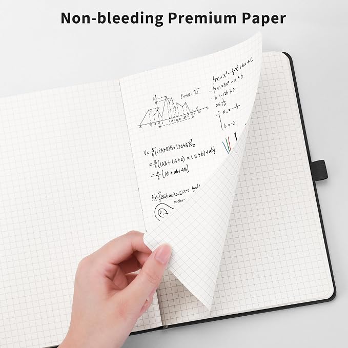 RETTACY Graph Grid Paper Notebook, 192 Pages, A5 Medium Size (5.7'' x 8.3''), 5 Squares per Inch, Leather Hardcover, 100 GSM Thick Paper, for School, Students, Math, Engineering (Blue-gray)