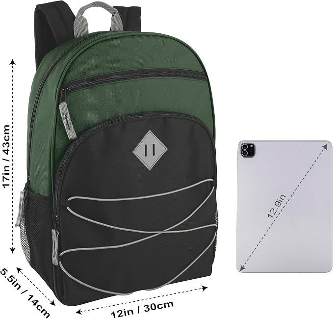 Trail maker Kids Backpacks with School Supplies for Boys, Girls | 30 Piece Back to School Supplies Set with 17" Bungee Backpack (Green & Black)