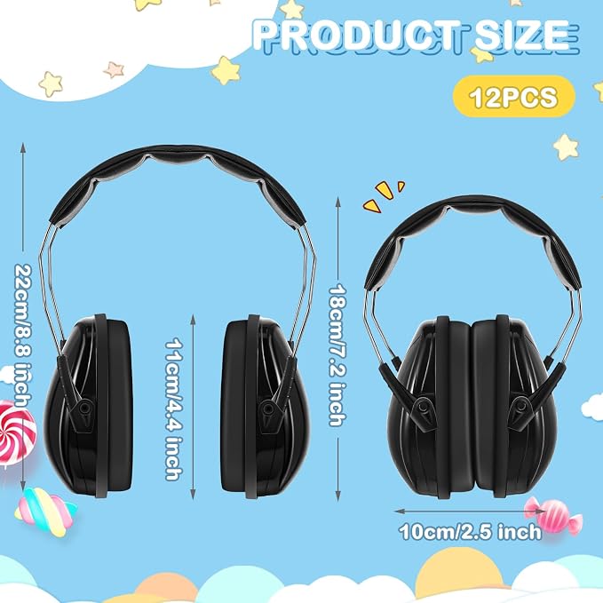 Amylove 12 Pcs Kids Ear Protection Noise Cancelling Headphones Ear Muffs Bulk 27db Adult Noise Reduction Hearing Earmuff(Universal Fit (kids & Adults),Bright Style)