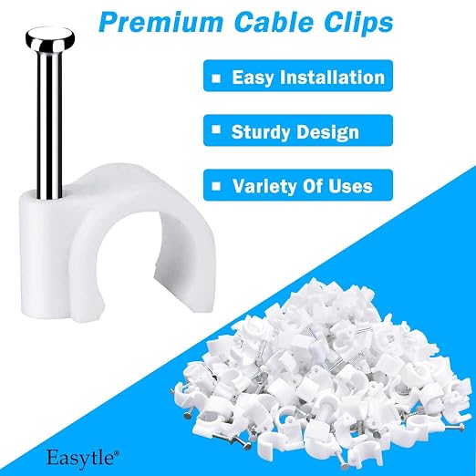 Cable Wire Clips 4mm 6mm 8mm 10mm Cable Management RG6 RG59 CAT5 CAT6 RJ45 Electrical Ethernet Dish TV Speaker Wire Cord Tie Holder Single Coaxial Nail Clamps (Pack of 400)