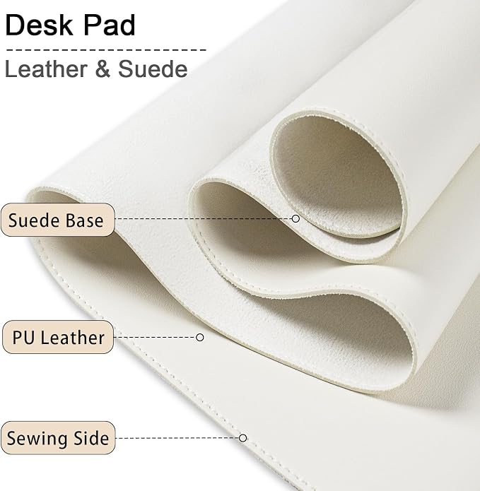 Large Desk Mat 35.4" x 17", PU Leather Desk Pad Protector, Non-Slip Large Mouse Pad for Desk, Waterproof Computer Desk Mat, Office Desk Pad for Keyboard Mouse, Desk Writing Mat (Ivory White)