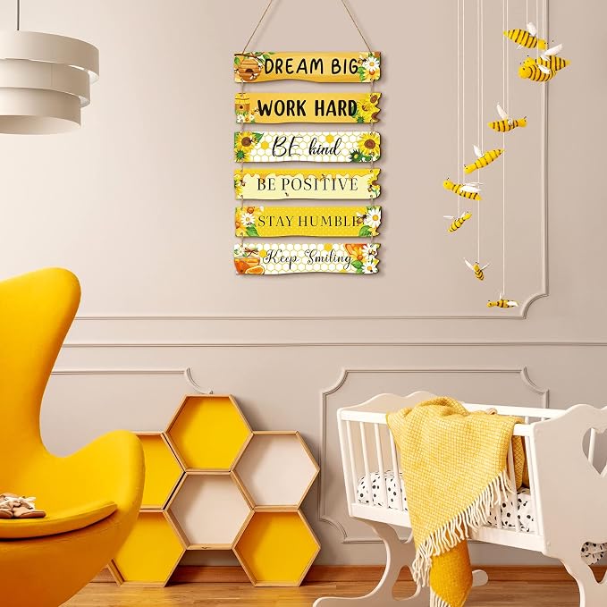 Blulu 6 Pcs Rustic Wall Hanging Plaque Sign Back to School Inspirational Wall Art Farmhouse Wooden Door Signs Positive Plaque with Quotes Motivational Quote Decor for Office Bedroom(Floral Style)