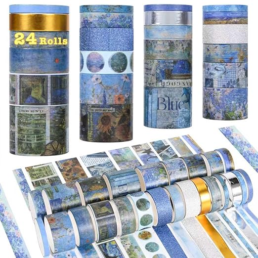 24 Rolls Vintage Washi Tape Set,Floral Decorative Masking Tape for Scrapbooking Supplies,Junk Journal,DIY Art Crafts,Planners and Gift Wrapping(Art Oil Painting Series)