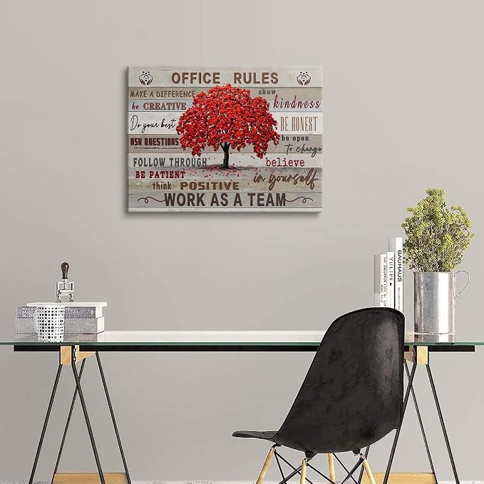 HDXUFJQ Office Inspirational Wall Art Office Rules Canvas Wall Decor Team Rules Motivation Positive Quotes Pictures Prints Teamwork Painting for Home Office Ready to hang(24"x36")