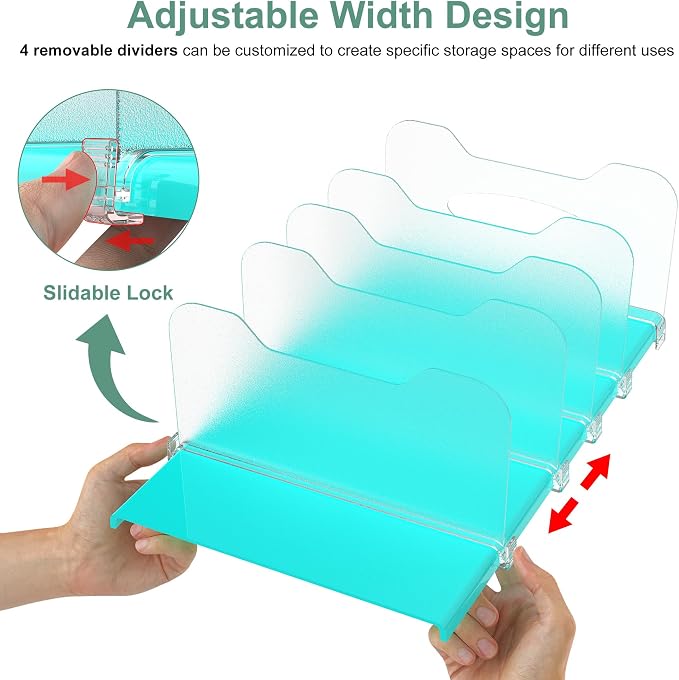 Freezer Organizer,12" Visible Fridge Organizer Rack with Removable Dividers | Freely Adjustable,Easy to Pull Out and Carry Handle, Fits Refrigerator Frozen Meals, Lunch Meat Box, Cheeses, Mint Green