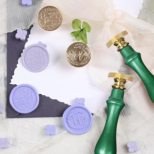 Elegant Initial W Wax Seal Kit,2pcs Exquisite Brass Stamp Heads with Eucalyptus & Flower Designs Ideal for Wedding Invitations Gift Wraps Envelopes and Christmas Cards (Alphabet W Kit)