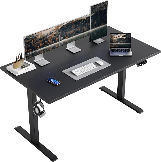 Agilestic Electric Standing Desk, 55 x 24 Inches Height Adjustable Desk, Sit Stand up Desk for Work Office Home, Splice Board, Black