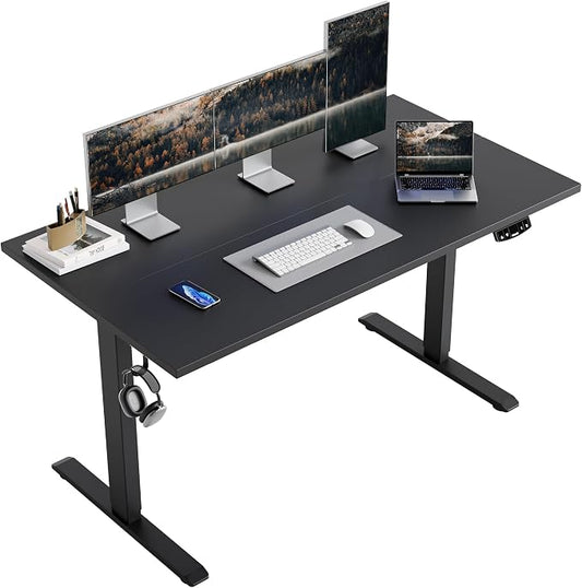 Agilestic Electric Standing Desk, 55 x 24 Inches Height Adjustable Desk, Sit Stand up Desk for Work Office Home, Splice Board, Black