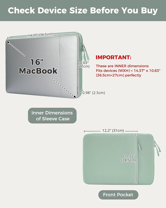 ProCase Laptop Sleeve 16" for MacBook Pro 16 Inch M5M4/M3/M2/M1, Computer Case Also Compatible with 15.6-16" HP Dell ASUS Lenovo Acer Chromebook -Willow Green