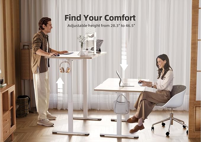 YDN Electric Standing Desk Adjustable Height, 63 x 24 Inches Stand up Desk with Cable Management, Home Office Desks with Splice Board & White Frame, Nature Top