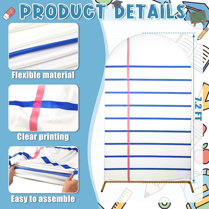 SmoothNovelty 193 Pcs Back to School Arch Backdrop Cover, 7.2 ft Notebook Arch Cover and Pencil Balloons Stand Kit Welcome Back Background Party Supplies Decor for First Day of School Kindergarten