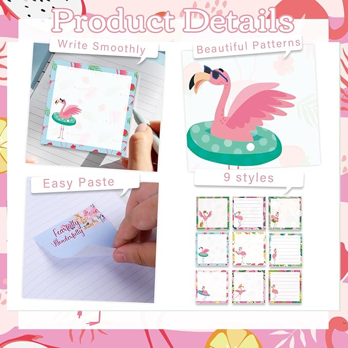 Flamingo Sticky Notes Gifts - 9 Pack Pink Flamingos Notepads 3x3 Inch Gifts, Summer Animals Memo Pads Office School Supplies for Friends Coworkers (450 Sheets)