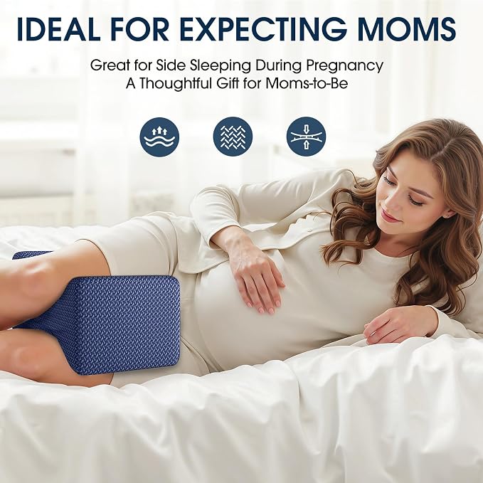 BlissTrends Memory Foam Knee Pillow, Knee Pillow for Side Sleepers, Leg Pillows for Sleeping Blood Circulation, Elevation Pillow for Spine Aligning, Sciatica, Back, Hip, Knee, Ankle Pain, Blue
