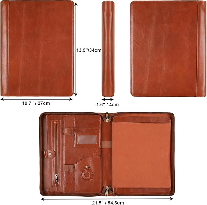 Leather Portfolio for 13-in iPad Pro M4/M5 & 13-in iPad Air M2/M3, Leather Padtfolio with ipad Holder for Letter Size Notepad, Personalized Padfolio for Men - Oil Brown