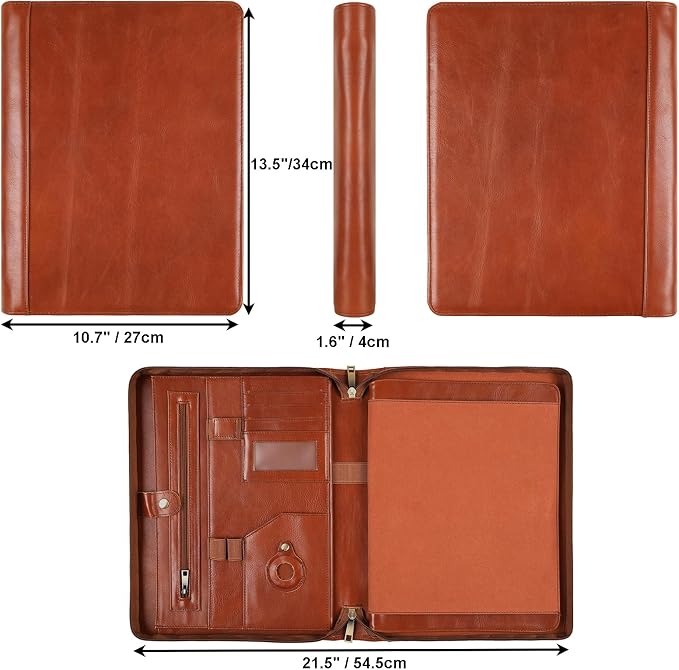 Leather Portfolio for 13 inch iPad Pro M4 (2024), Business Tablet Portfolio for Men, Personalized Padfolio, Engraved Portfolio Folder for A4 Notepad (Oil Brown, Custom)