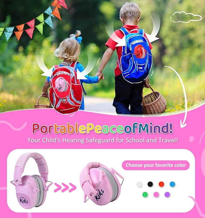 PROHEAR 032 2.0 Noise Cancelling Headphones for Kids - 25dB Noise Reduction - Adjustable Sensory Ear Protection Muffs for Concert, Fireworks, Monster Truck Shows, School - Bunny Nose Pink