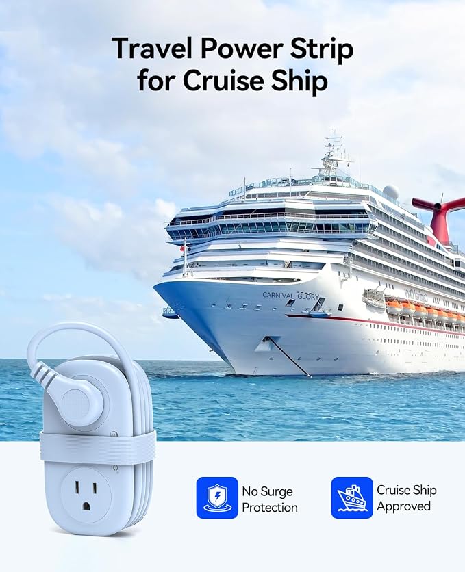 Cruise Approved Travel Power Strip with USB C, ORICO 4 Outlets 3 USB Ports (1 USB C) with 4FT Wrapped Short Extension Cord Small Power Strip, Non Surge Protector for Travel, Cruise Ship ETL Listed-AP3