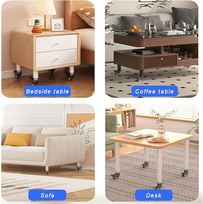Mobile Metal Table Legs Equipped with Wheels Height-Adjustable Powder-Coated Finish Water Proof and Rustproof 300kg Load Ability Easy Assembly (4-Piece Set)