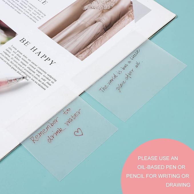 600 Pcs Transparent Sticky Notes Pad, Clear Sticky Notes for Books Message Reminder, Waterproof self-Adhesive Translucent Sticky Notes, 12 Packs (3"x3")