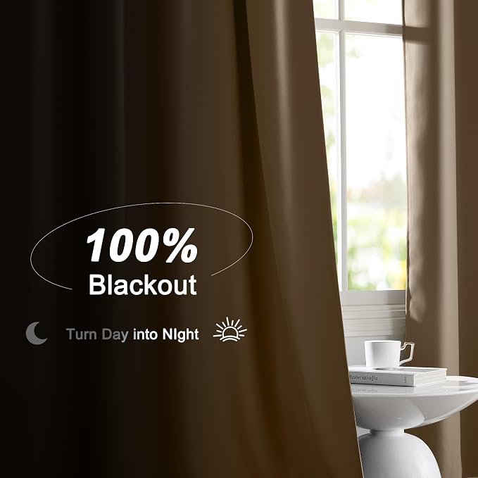 NICETOWN 100% Blackout Curtains for Living Room, Taupe W52 x L84 Set of 2 Light Blocking & Soundproof Drapes,Rod Pocket Black Lined Window Treatment Panels for Patio Sliding Glass Door
