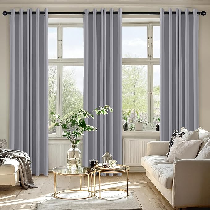 MIULEE Blackout Curtains for Bedroom Living Room 2 Panels, Thermal Insulated Room Darkening Drapes Grommet Noise Reducing Light Blocking Window Treatments 72 Inches Long 40x72 Inch Silver Grey