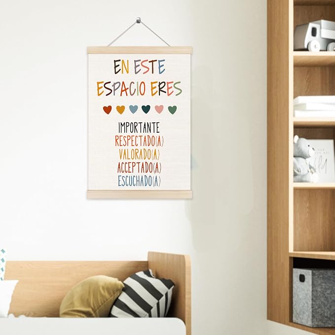 Welshower Spanish Mental Health Poster Hanger Frame, En Este Espacio Eres in This Space You Are Wall Art Prints Decor for Classroom Therapy Counselor Calming Office Framed, 12x16 Inch