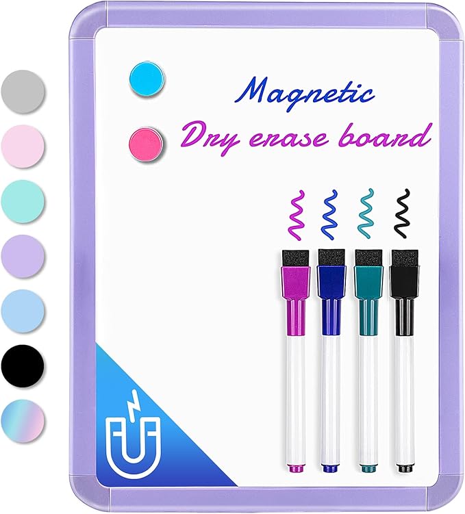 VUSIGN Small White Board Dry Erase, 8.5'' x 11'' Magnetic Dry Erase Board, Mini Whiteboard with Markers for Fridge, Wall, Locker, Purple