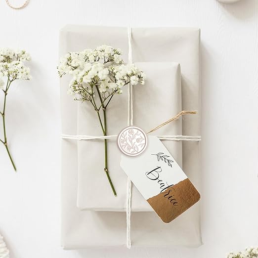 UNIQOOO Wax Seal Stickers - 3D Floral Wedding Invitation Envelope Seal Sticker, 50 Pcs Flower Self- Adhesive Champagne Stickers, Perfect for Invitation, Christmas, Gift Wrapping