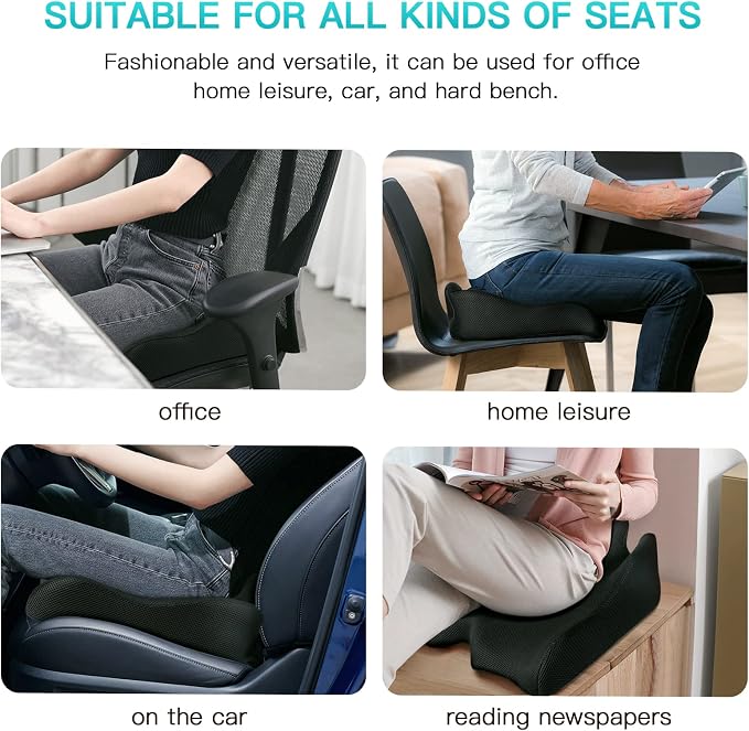 Benazcap Standard Memory Seat Cushion, Sciatica Pain Relief, Black | Ergonomic design, Office Chair, Memory Foam Firm for Car, Wheelchair, Gaming Chair and Desk Chair