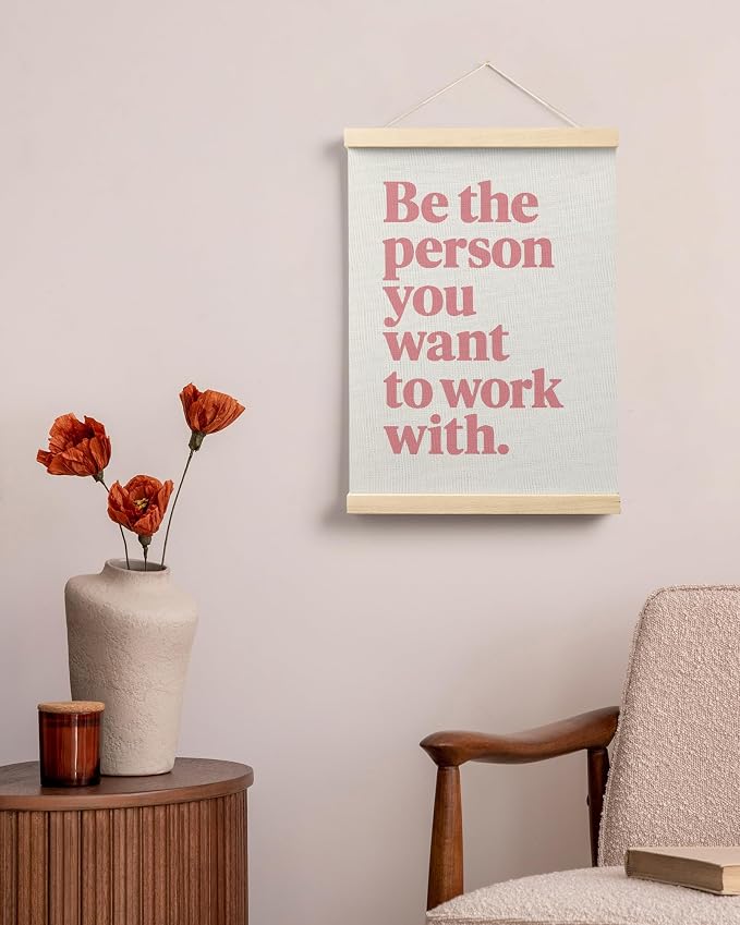 FGFK Be the Person You Want to Work with Inspirational office Framed hanging Canvas wall art Poster Prints decor for women,Trendy Pink Motivational posters office decorations for work,12x16 Inch