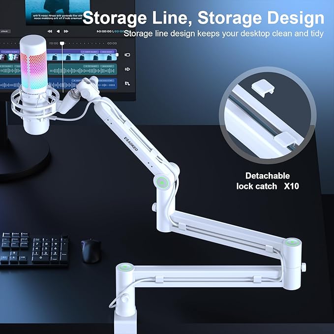 Microphone Arm,Aokeo AK-58i Desk Low Profile Mic Boom Arm Stand,Suitable For Blue Yeti,Snowball iCE,HyperX QuadCast,SoloCast,Elgato Wave,Etc（White）