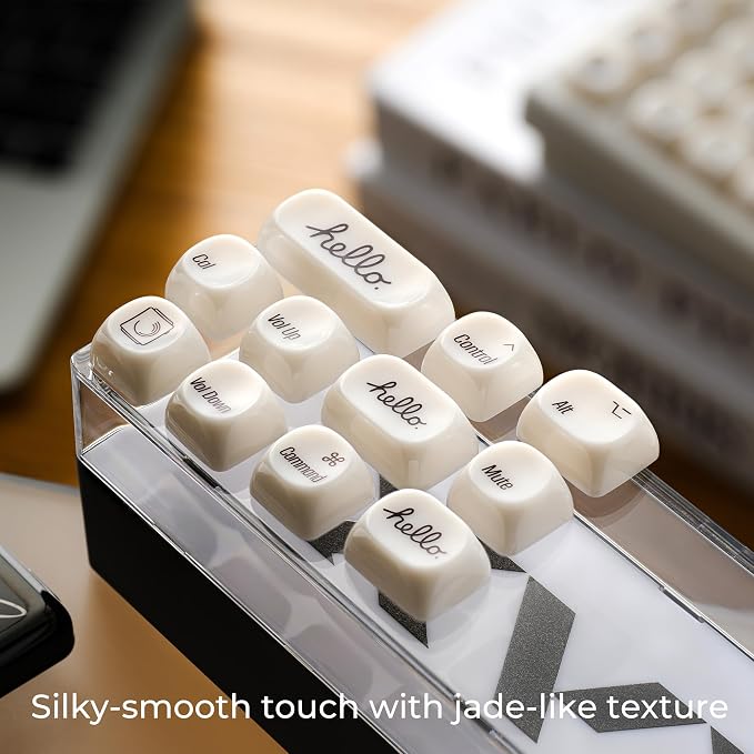 OHY Japanese Keycaps,XVX MOA Profile Minimalist Mac Style Keycap Set, Custom Cute Ceramic-Textured Keycaps for MX Switches Mechanical Keyboard-White Chocolate （Only Keycaps）