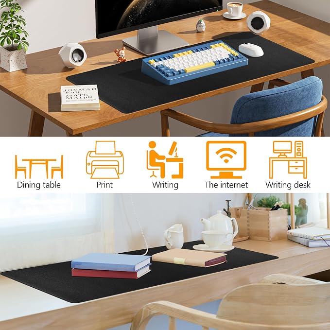 Black Leather Desk Pad Large Mouse Pad, 31.5"x15.7" | Waterproof Desk Mat for Keyboard and Mouse, Non-Slip Computer Desk Protector, Smooth Mouse Control for Home Office