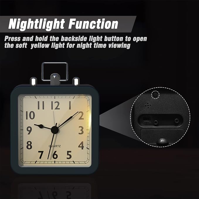 AYRELY® Small Metal Alarm Clock, Desk and Table Clock for Travel | Battery Operated Retro Silent Clock with Light for Bedroom, Bedside, Shelf and Living Room Decor (Blue)