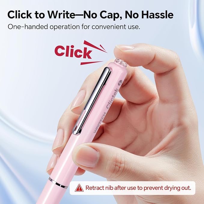 WRITECH Retractable Fountain Pen Clictek: Fine Nib Black Ink with 10 Refillable Ink Cartridges No Leaking Smooth Writing for Gift Calligraphy Journaling School Office
