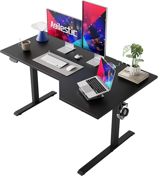 Agilestic Electric Standing Desk, Height Adjustable Desk, 55 x 32 Inch Sit Stand up for Work Office Home, L Shaped Ergonomic Rising Computer Table with Memory Preset, Black