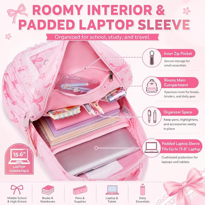 LEDAOU Backpack for Girls School Bag Kids Bookbag Teen Backpack Set Daypack with Lunch Bag and Pencil Case | Kids