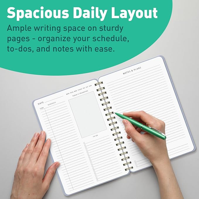 Sweetzer & Orange Daily Planner Notebook – Undated Two-Page Daily Layout with Hourly Schedule, To-Do List, Priorities, and Notes – 6.5" x 9.5" Spiral Bound Productivity Organizer – 160 Pages