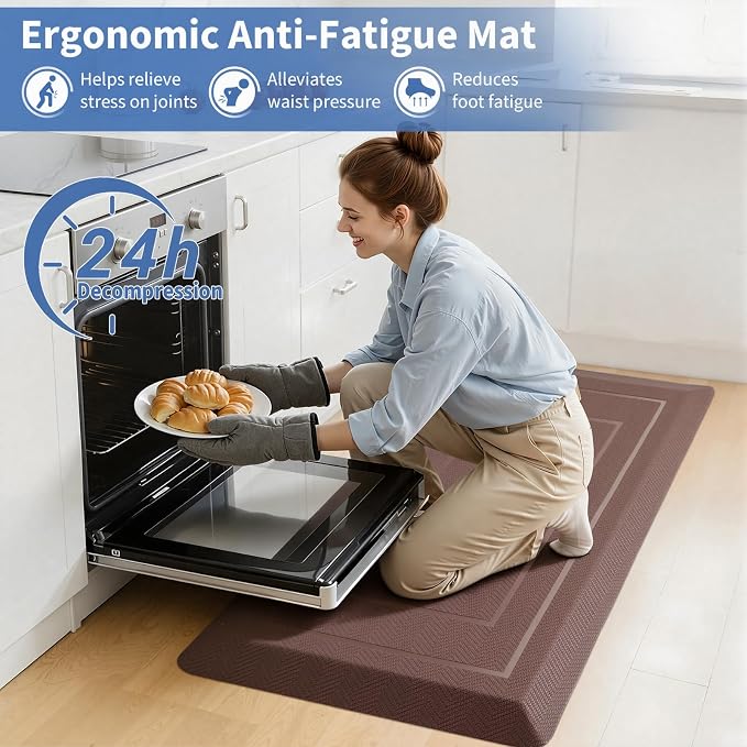 UKISS 9/10"" Extra Thick Cushioned Anti Fatigue Kitchen Mat, Waterproof High Density Foam Standing Desk Mat, Non-Slip Ergonomic Comfort Mat for Kitchen, Office,Workstation Black (Brown, 20" X 48")