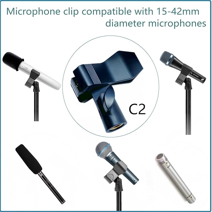 2 Pack KayNicam Universal Microphone Clip Holder for Dynamic & Condenser Mics - Adjustable Mic Clamp for 0.6" to 2.4" Diameter (1.5-6cm) - Includes 5/8", 3/8", 1/4" Metal Threads.